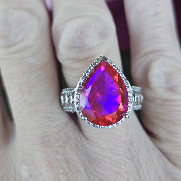 Genuine Volcanic Quartz & White Zircon Ring Sterling Silver Platinum Size 7! - Picture 9 of 13